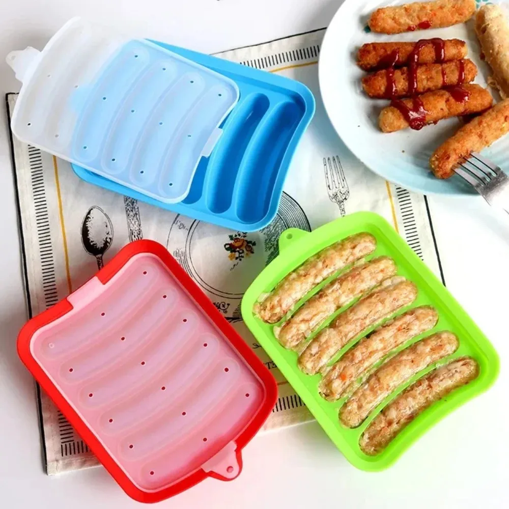 Baby Food Healthy - แม่พิมพ์ไส้กรอกซิลิโคนอบเพื่อสุขภาพ สะดวกไอเสีย เกรดอาหาร ง่ายต่อการปล่อยหนาพร้อมฝาปิด อุปกรณ์เสริมสําหรับเด็กทารก