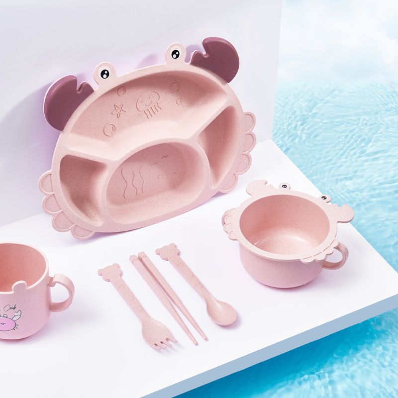 Baby Food Eating - 4/6pcsCrabs เด็กแผ่น,เด็กสร้างสรรค์กินอุปกรณ์,DROP ทนอาหารเด็กแบ่งแผ่น,ฟางข้าวสาลีชามแบ่ง