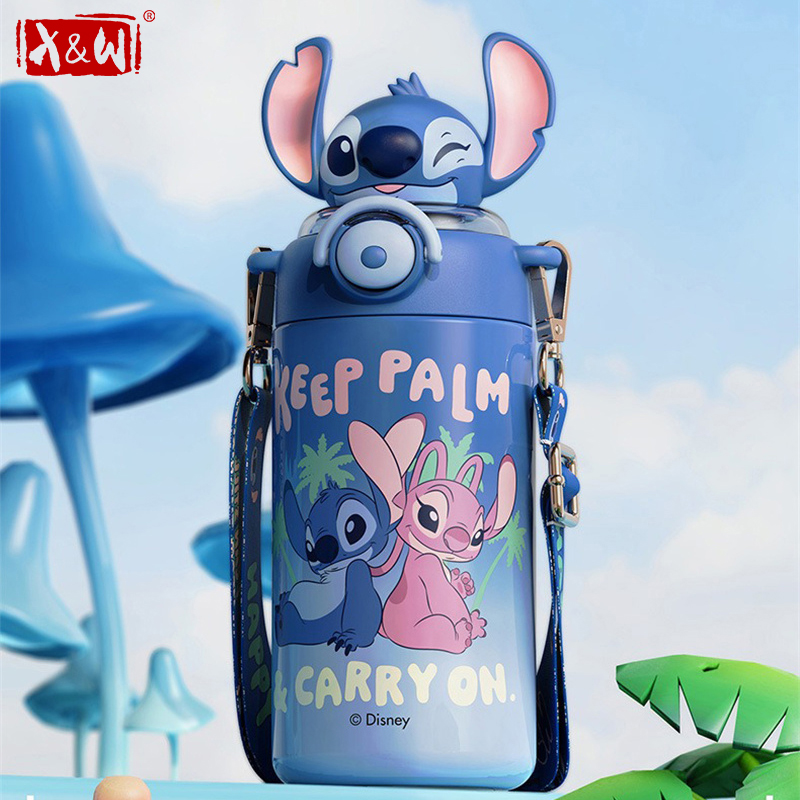 Baby Food Thermos - X&W 316 ขวดน้ำสแตนเลสหุ้มฉนวนดิสนีย์ สติทช์กระติกน้ำร้อนพร้อมหลอดเก็บความร้อนและเย็นแก้วสูญญากาศของขวัญนักเรียน