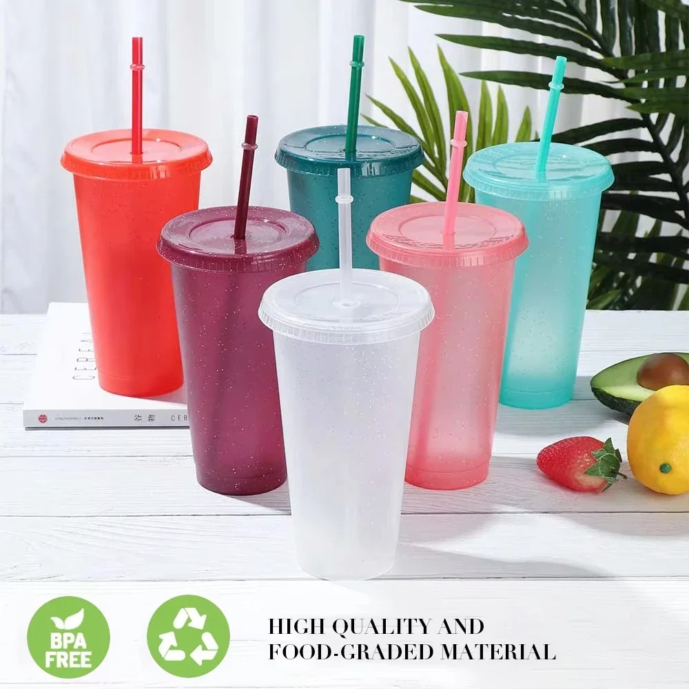Training Cup Straw - ฤดูร้อนปาร์ตี้ Glitter ถ้วยสาวเครื่องดื่มเย็นถ้วยพลาสติกแข็งแบบใช้ซ้ําได้ถ้วยพร้อมฝาปิดและหลอดสําหรับงานแต่งงาน/วันหยุด