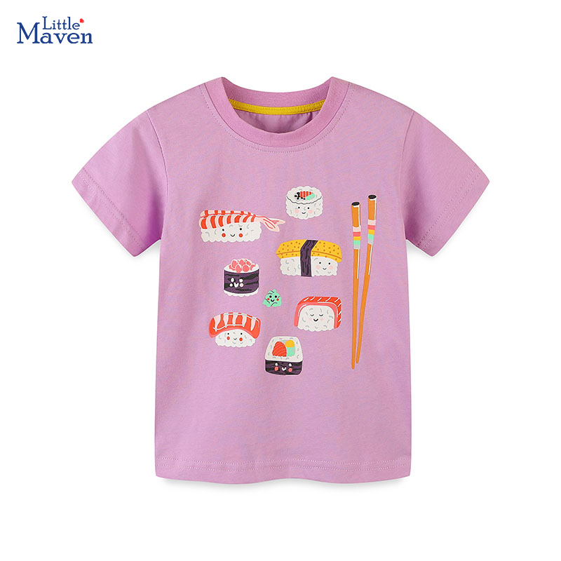 Baby Food Intake - เสื้อผ้าเด็กผู้หญิงเสื้อเด็กเล็กสำหรับเด็กวัยรุ่นเกาหลีเสื้อผ้าสีม่วงเสื้อยืดการ์ตูนอาหารซูชิผ้าฝ้ายสำหรับเด็ก