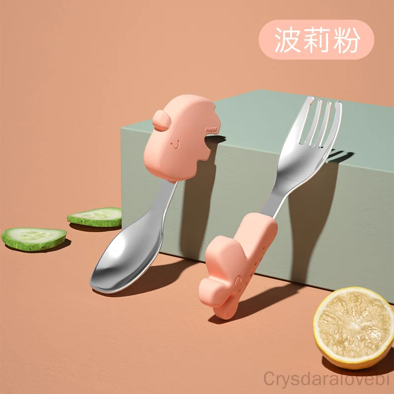 Baby Food Eating - 1setElephant ช้อนส้อมสั้นชุดเด็กการฝึกอบรมการเรียนรู้กินช้อนสแตนเลสเด็กอาหารเสริมเครื่องมือบนโต๊ะอาหาร