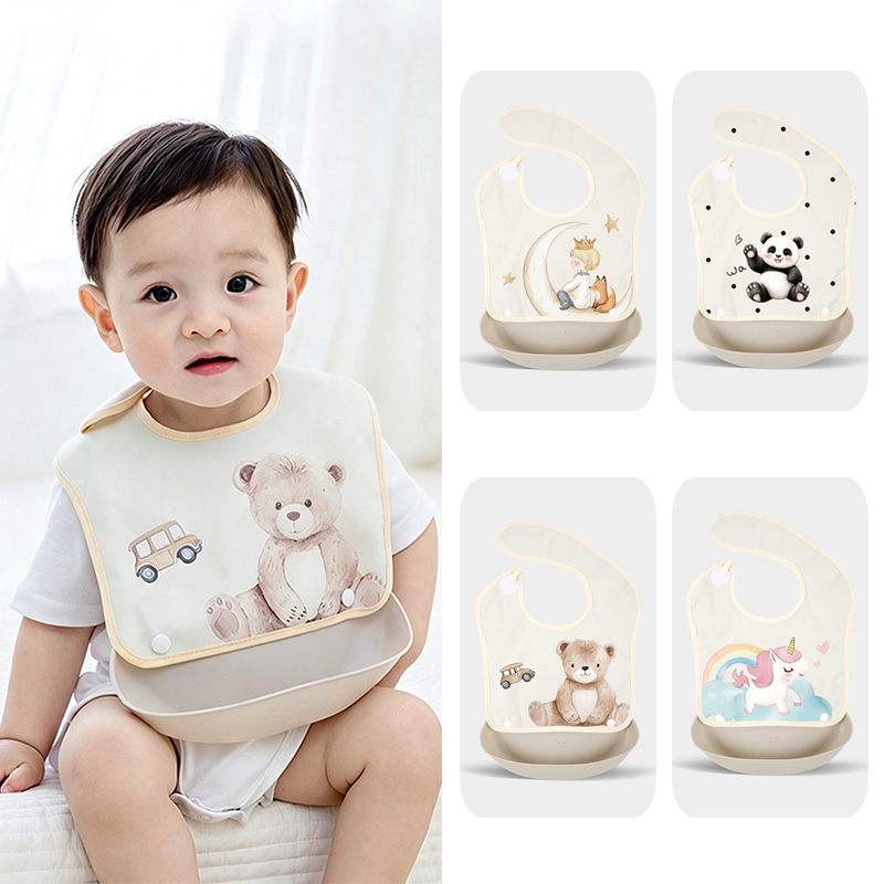 Baby Food Eating - ผ้ากันเปื้อนสำหรับเด็กแบบถอดได้ กันน้ำ พร้อมช่องเก็บอาหารซิลิโคนที่ถอดออกได้ ผ้ากันเปื้อนสำหรับเด็กวัยหัดกิน ซักล้างได้ สำหรับทารก
