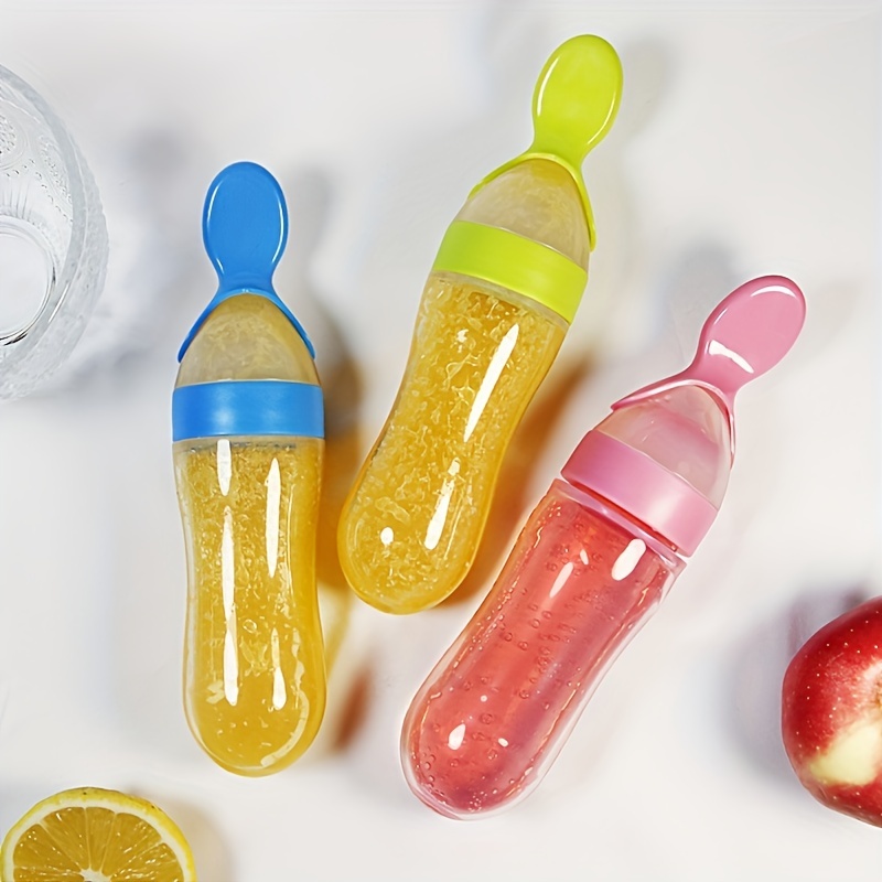 Baby Food Jar - ขวดนมซิลิโคนพร้อมช้อนสำหรับเด็กทารก, ช้อนจ่ายอาหารขนาด 3 ออนซ์, ช้อนบีบอาหาร, เหมาะสำหรับเด็กวัยหัดเดินทั้งเด็กชายและเด็กหญิง