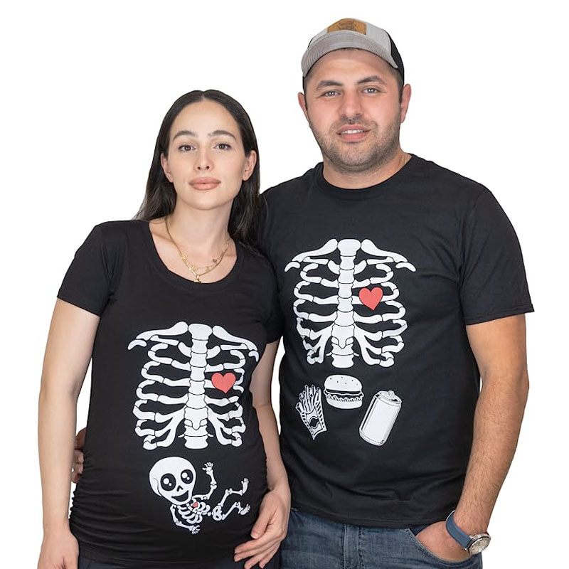 Baby Food Intake - คลอดบุตรฮาโลวีนโครงกระดูกเสื้อยืดคู่ X-ray เด็กการตั้งครรภ์ Tee ผู้ชายเบอร์เกอร์อาหารตลกประกาศการตั้งครรภ์ Y2k