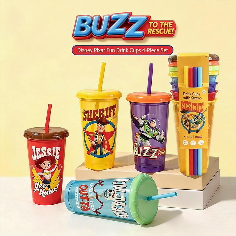 Training Cup Straw - แก้วพลาสติกพร้อมฝาปิดลายทอย สตอรี่ 5 แพ็ค 4 ใบ