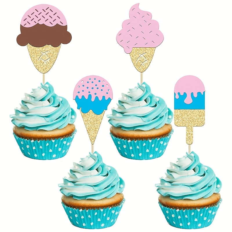 Baby Food Dessert - ท็อปเปอร์คัพเค้กไอศกรีมกลิตเตอร์ 12 ชิ้น เหมาะสำหรับงานวันเกิดธีมฤดูร้อน งานแต่งงาน และงานเลี้ยงฉลองทารก