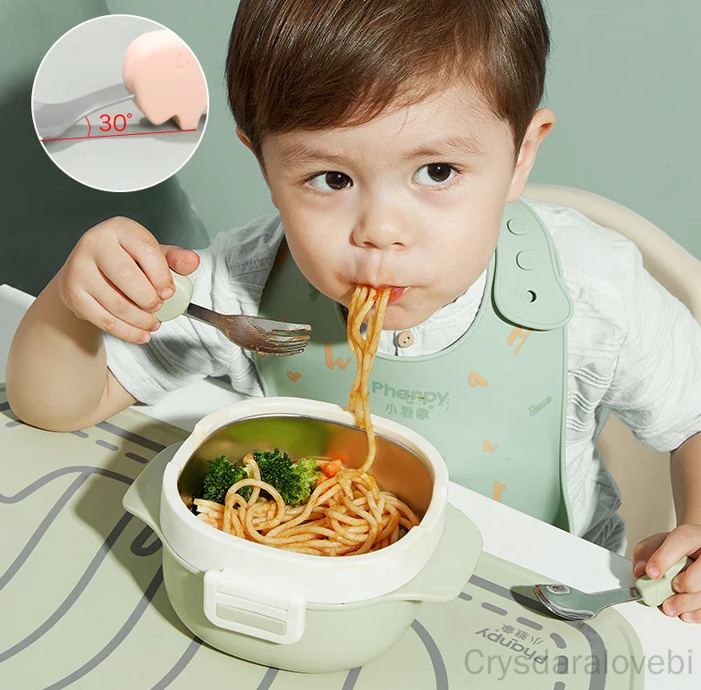 1setElephant ช้อนส้อมสั้นชุดเด - Baby Food Eating บทวิจารณ์และราคา