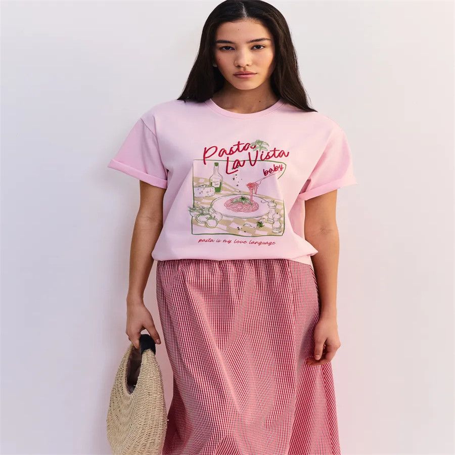 เสื้อยืดผ้าฝ้ายสีชมพูสำหรับผู้ - Baby Food Intake บทวิจารณ์และราคา